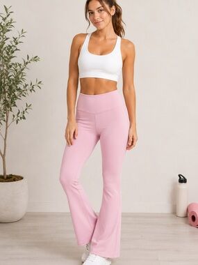 SWS Athletics Pink Flare Leggings Size Medium High Rise Yoga Pants Athleisure